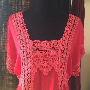 BEAUTIFUL Johnny Was short sleeve pink lace blouse